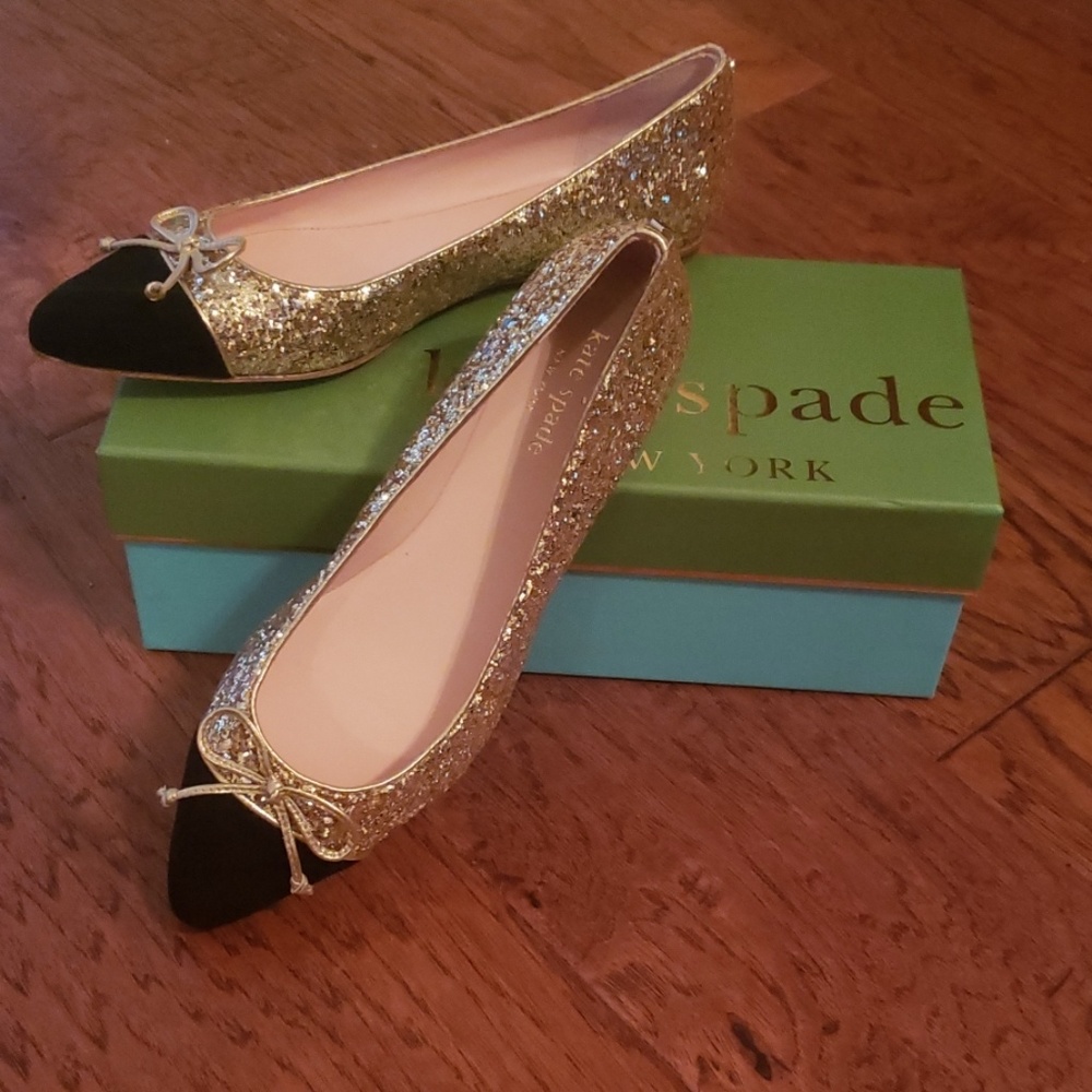 NWT Kate Spade Nella gold glitter flats